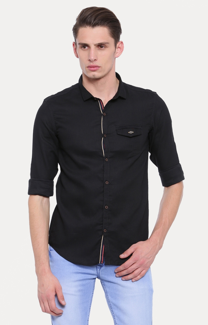 With | Black Solid Casual Shirt