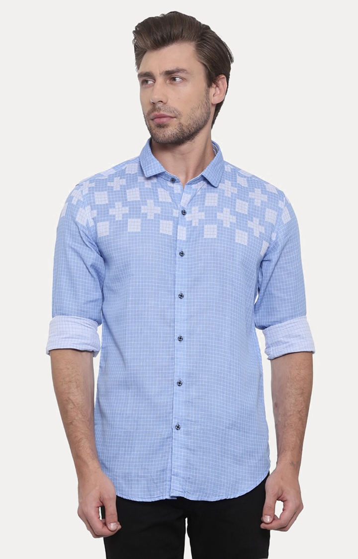 With | Blue Printed Casual Shirt