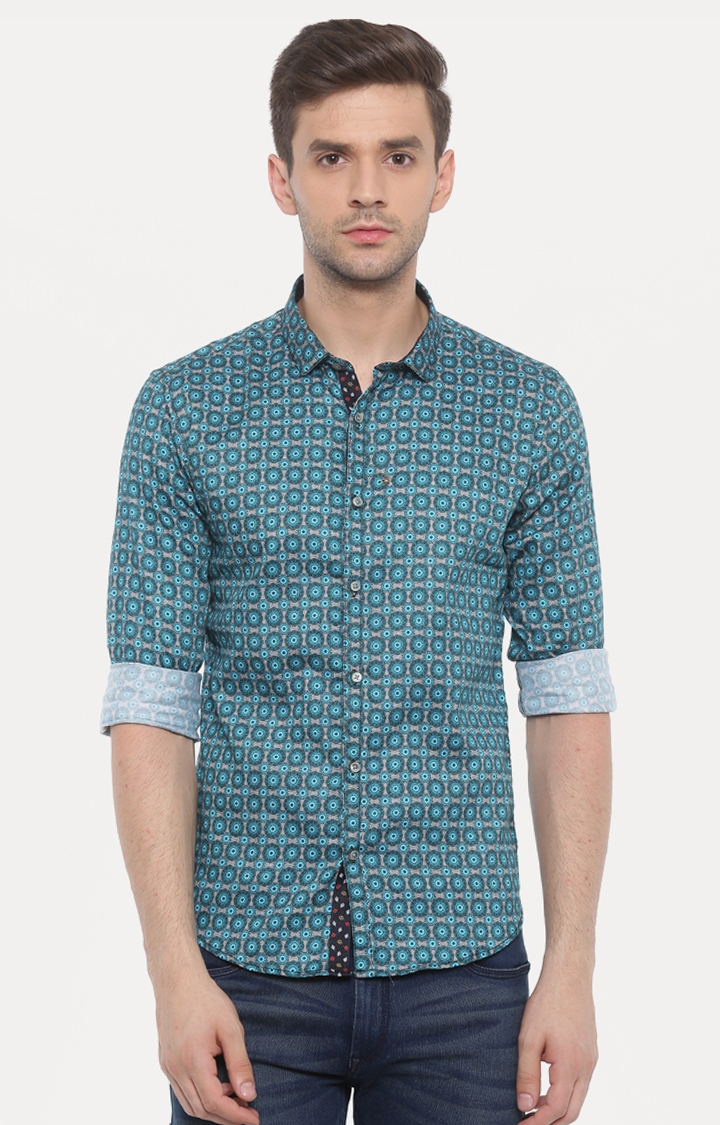 With | Green Printed Casual Shirt