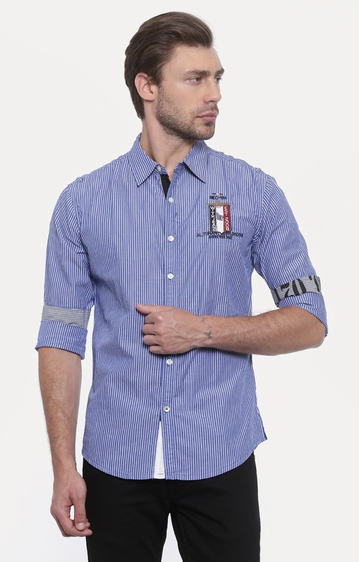With | Blue Striped Casual Shirt