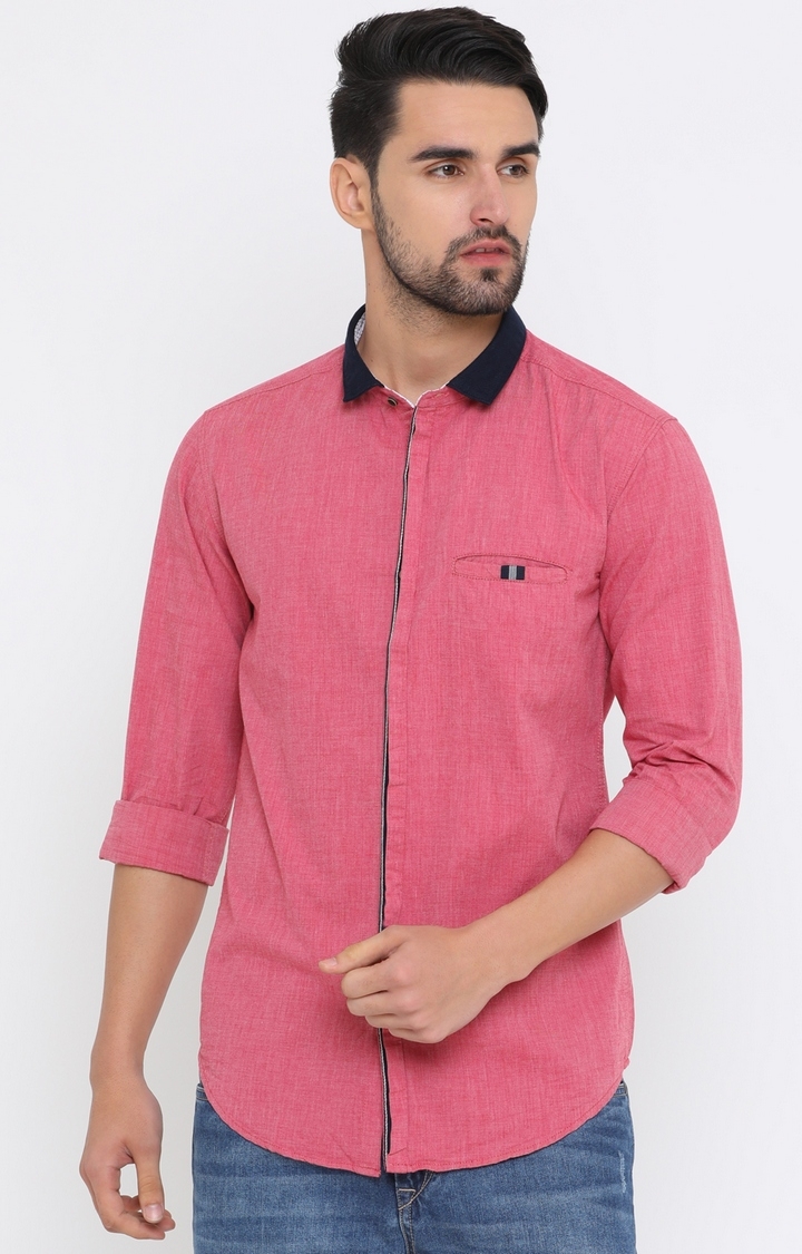 With | Pink Melange Casual Shirt