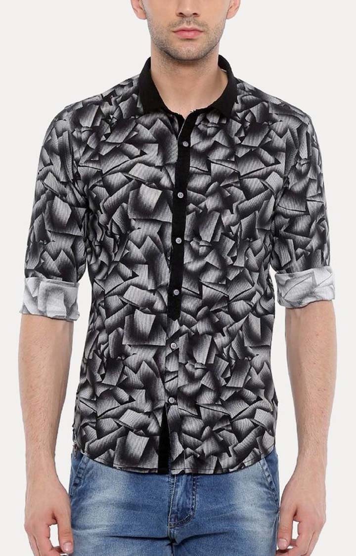 With | Black Printed Casual Shirt