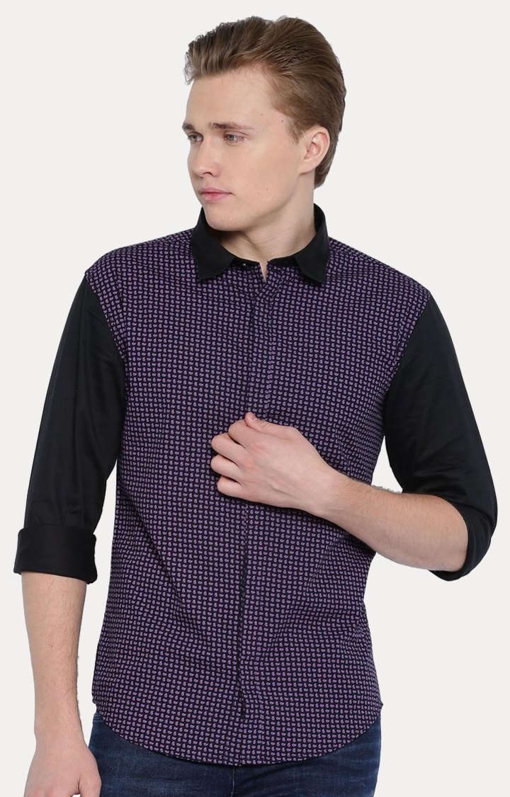 With | Black And Purple Printed Casual Shirt