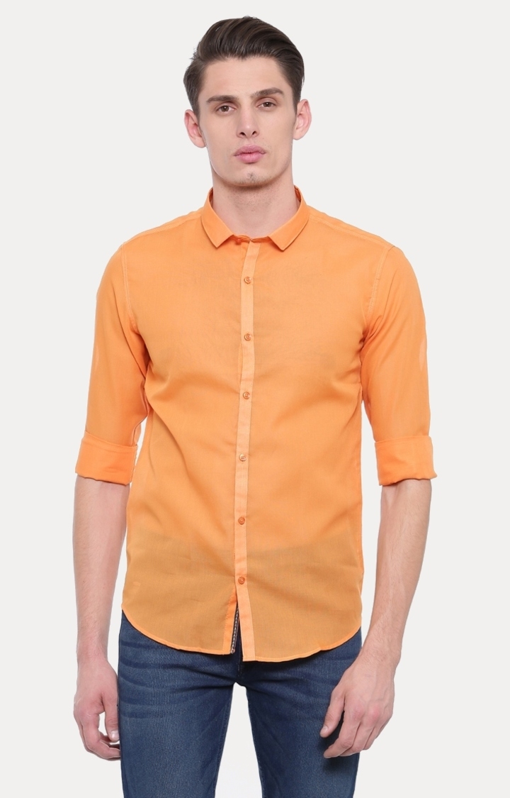 With | Orange Solid Casual Shirt