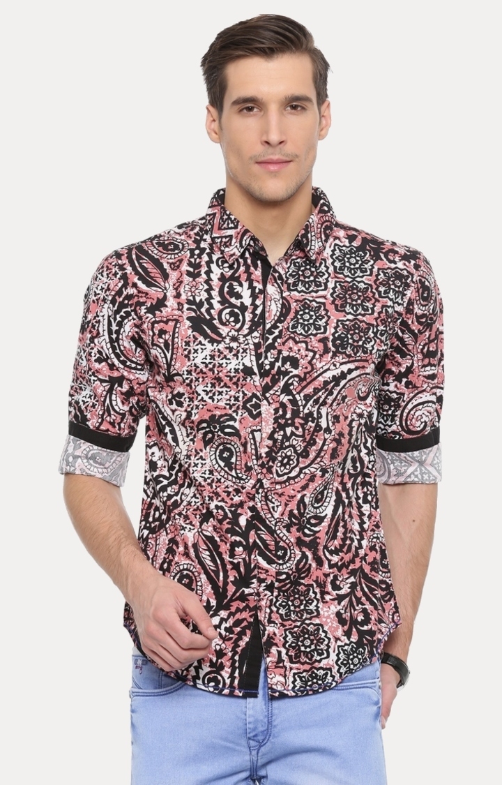 With | Black and Pink Printed Casual Shirt