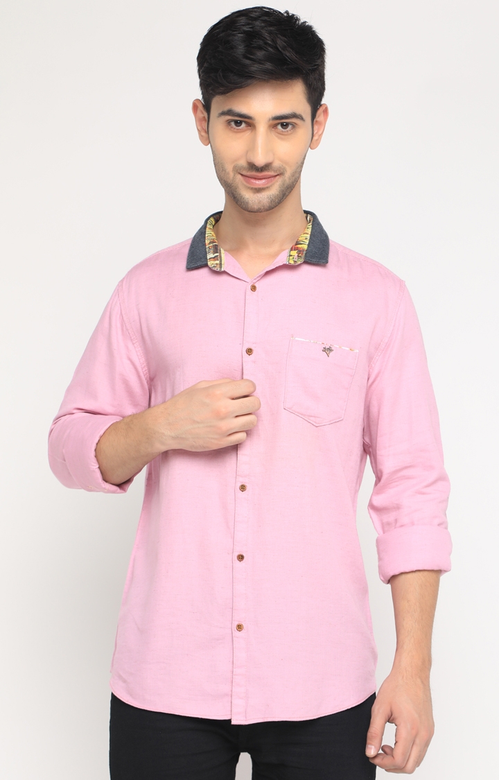 With | Pink Solid Casual Shirt