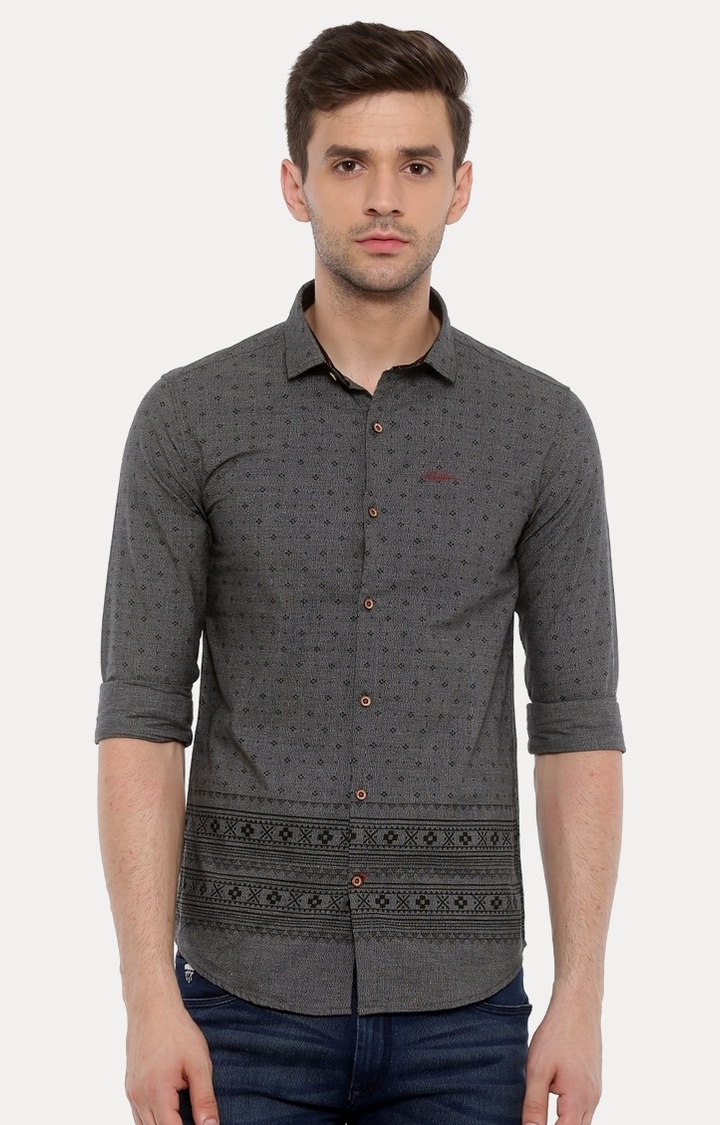 With | Grey Printed Casual Shirt