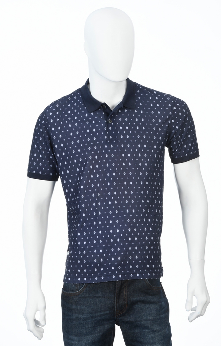 ColorPlus | Navy Printed Polo T-Shirt