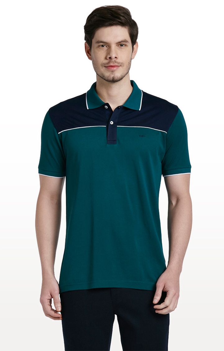 ColorPlus | Green Solid Tailored Fit Polo T-Shirt