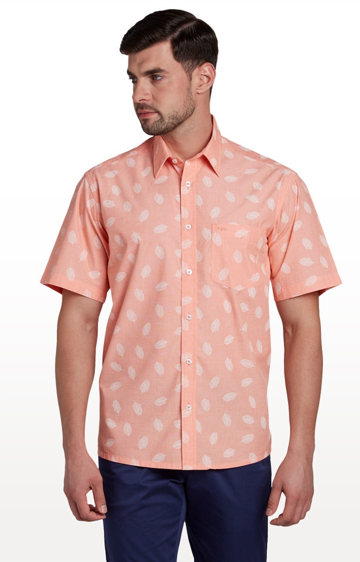 ColorPlus | Peach Printed Classic Fit Casual Shirt