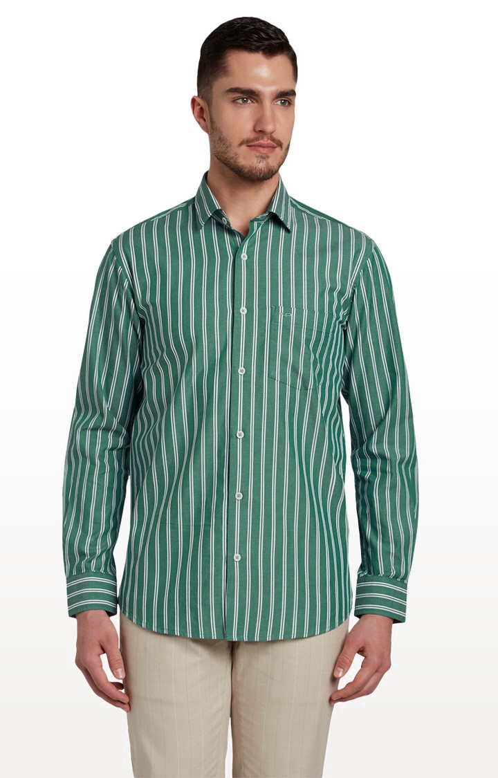 ColorPlus | Medium Green Striped Formal Shirt