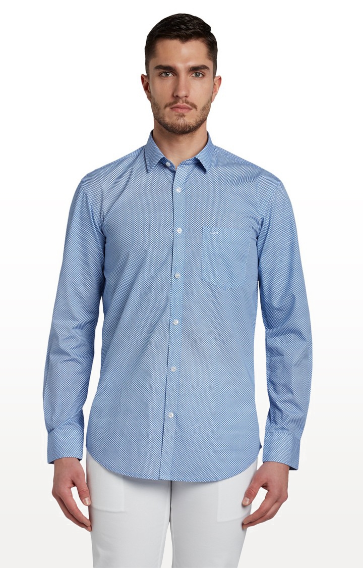 ColorPlus | Medium Blue Printed Formal Shirt
