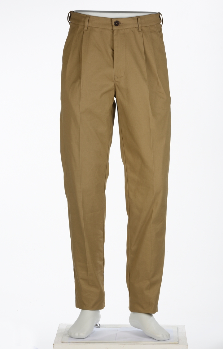ColorPlus | Khaki Solid Pleated Formal Trousers