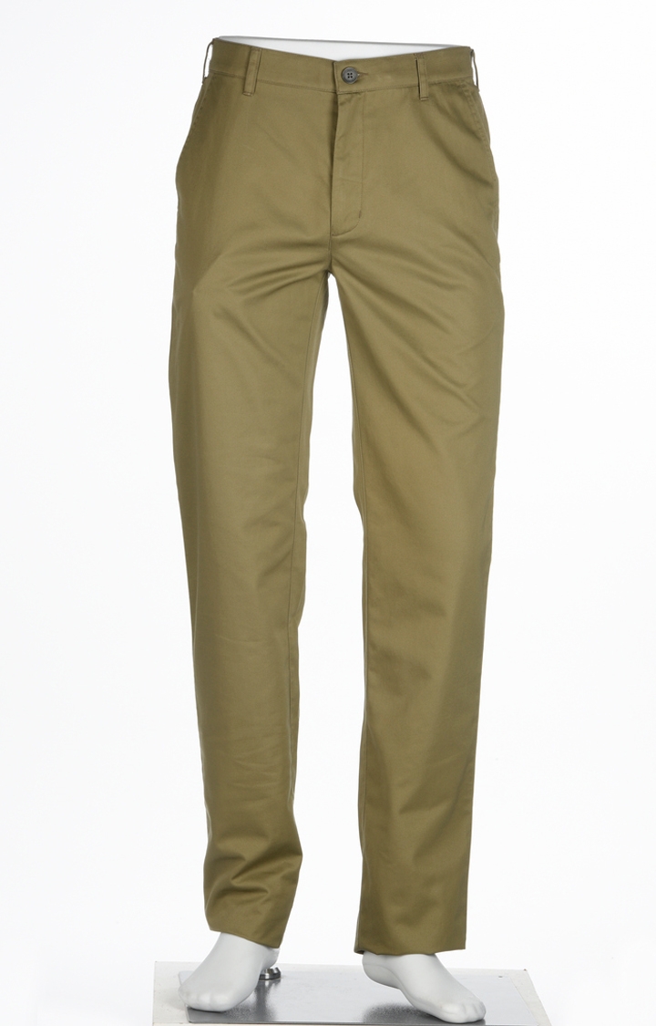 ColorPlus | Green Solid Flat Front Formal Trousers