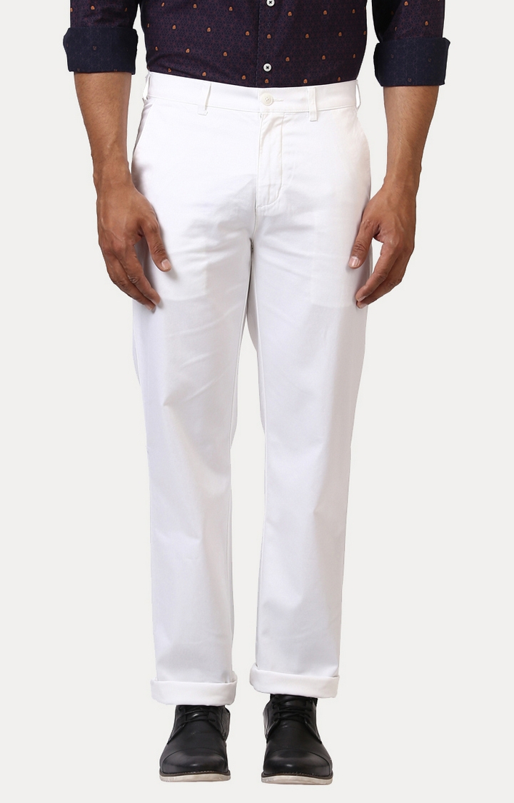 White Solid Straight Chinos
