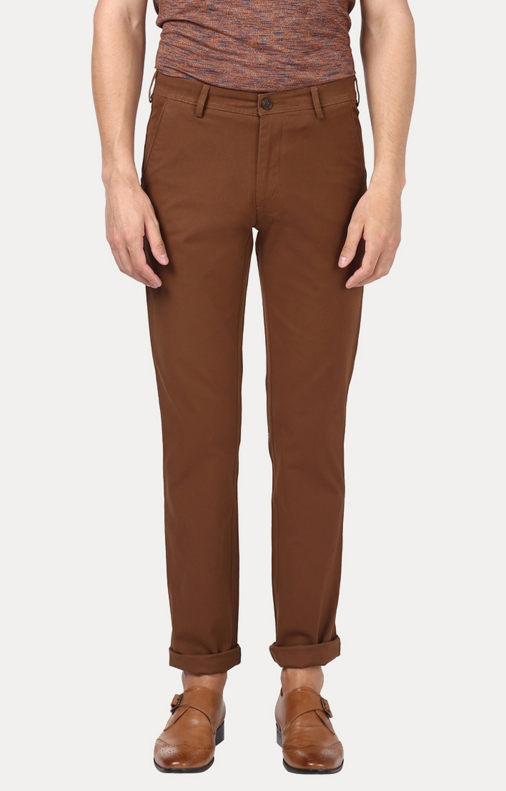 Brown Solid Straight Chinos