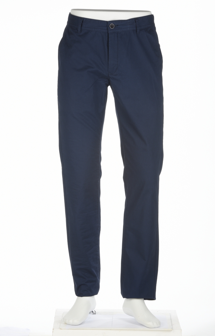 Navy Solid Flat Front Formal Trousers