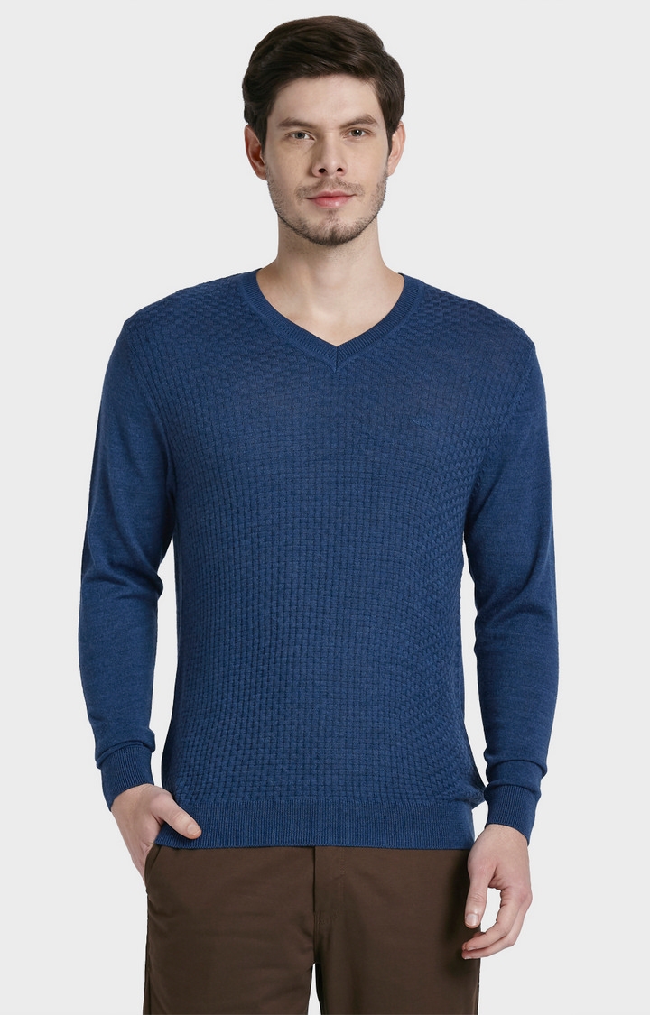 Dark Blue Solid Sweater