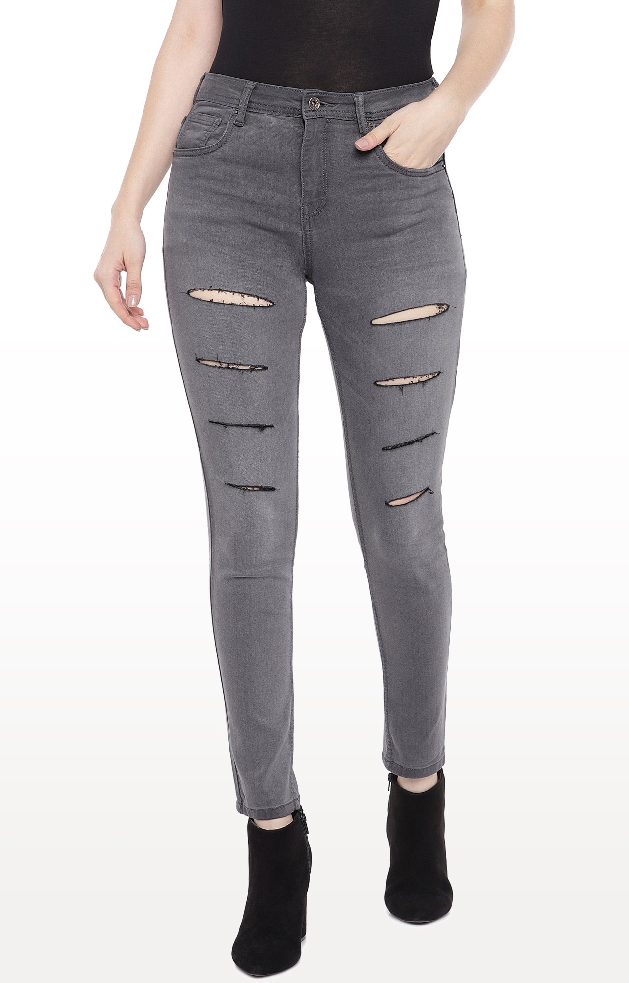 globus | Grey Ripped Tapered Jeans