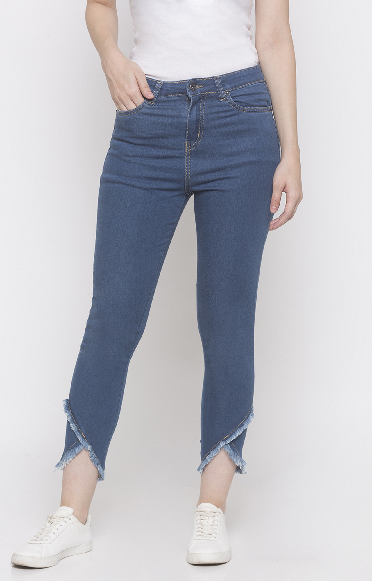 globus | Blue Solid Cropped Jeans