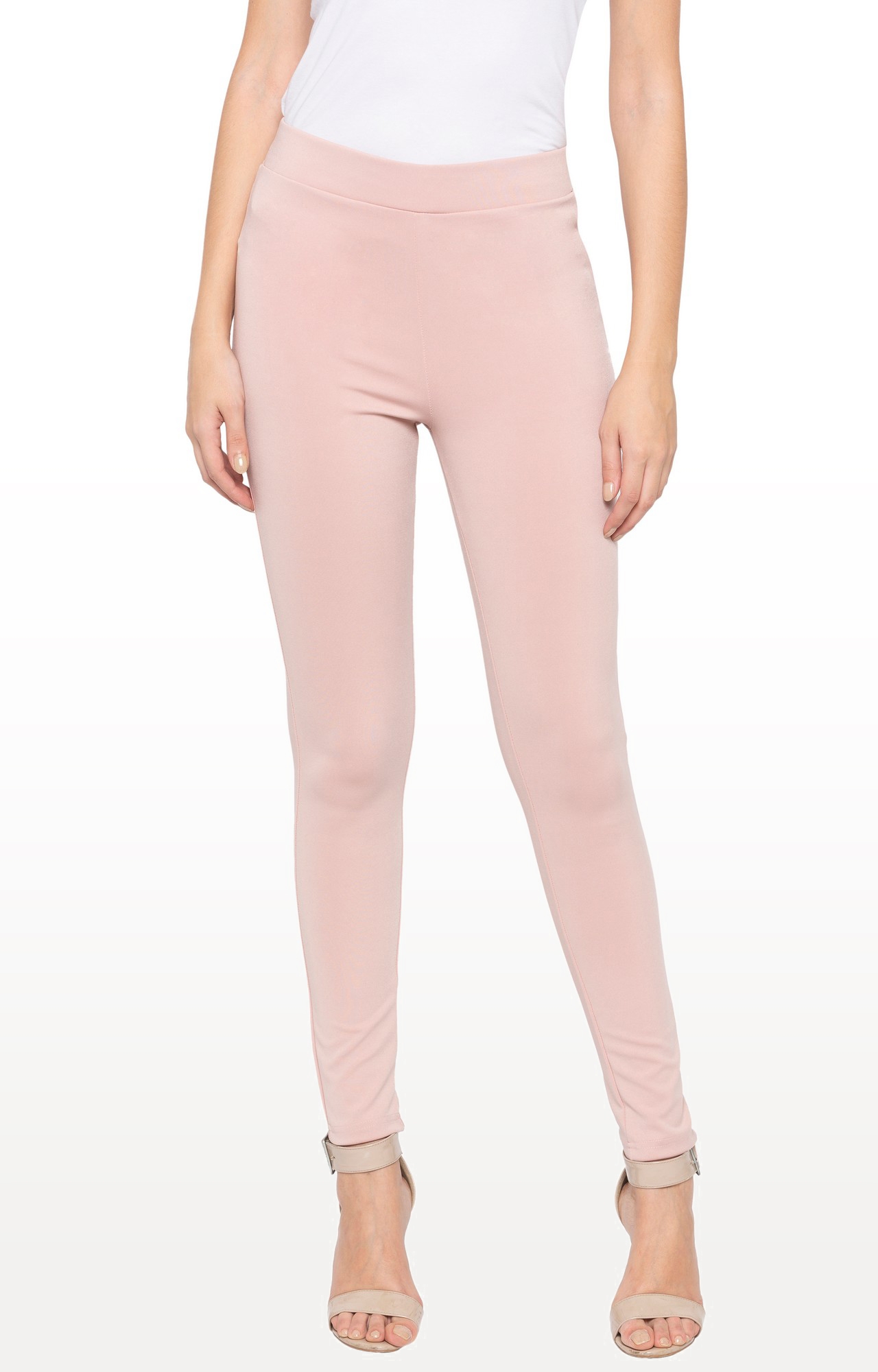 Women's Pink Polyester Solid Jeggings