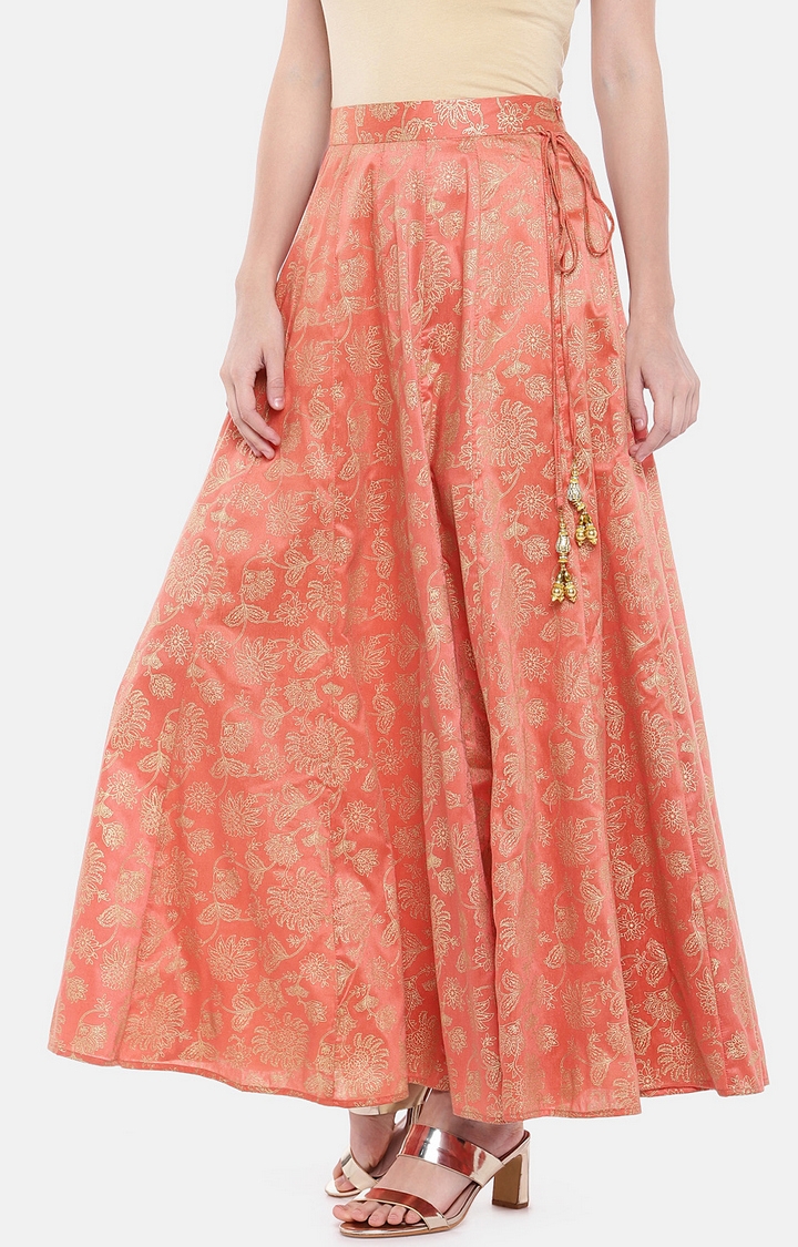 globus | Peach Printed Loose Fit Flared Skirt