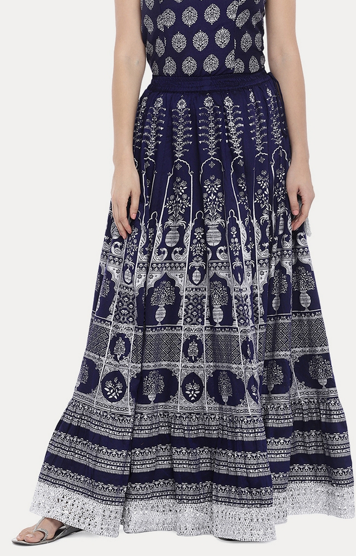globus | Blue Printed Pleated Skirt