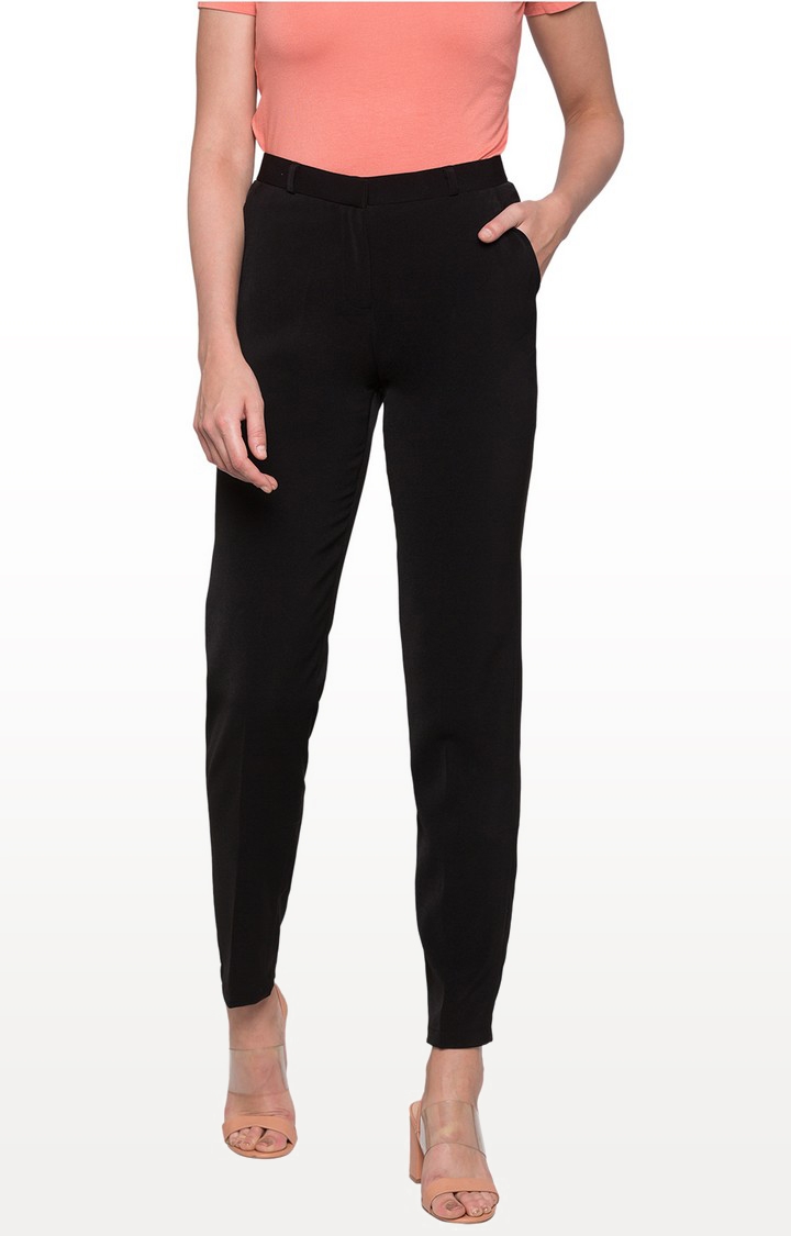 globus | Black Solid Straight Trousers