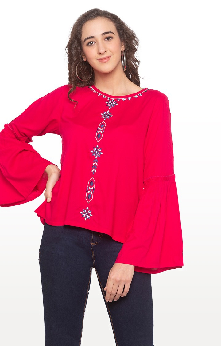 globus | Pink Embroidered Blouson Top