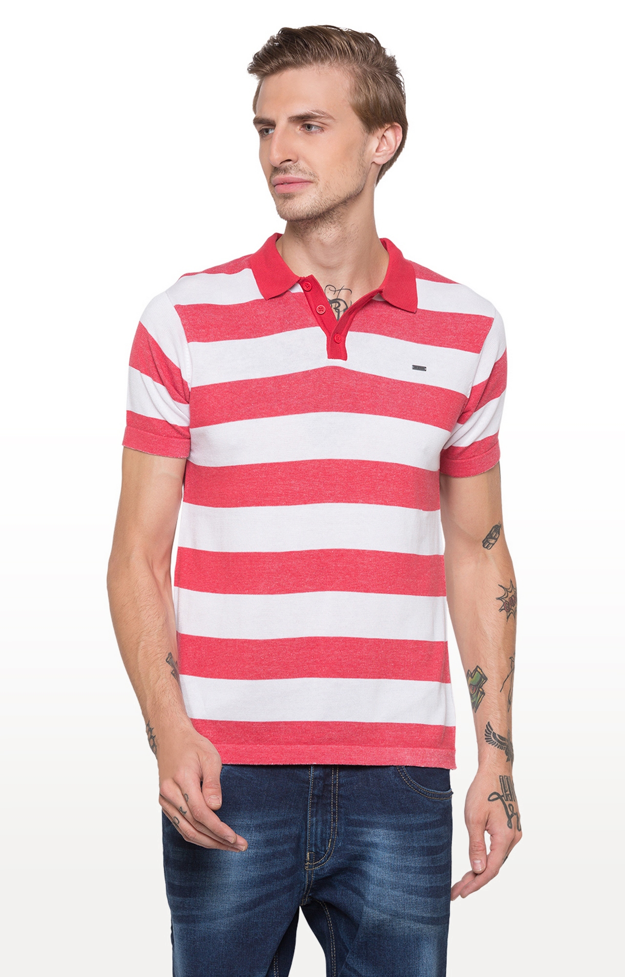 globus | White And Red Striped Polo T-Shirt