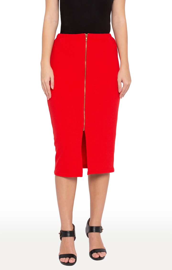 globus | Red Solid Pencil Skirt