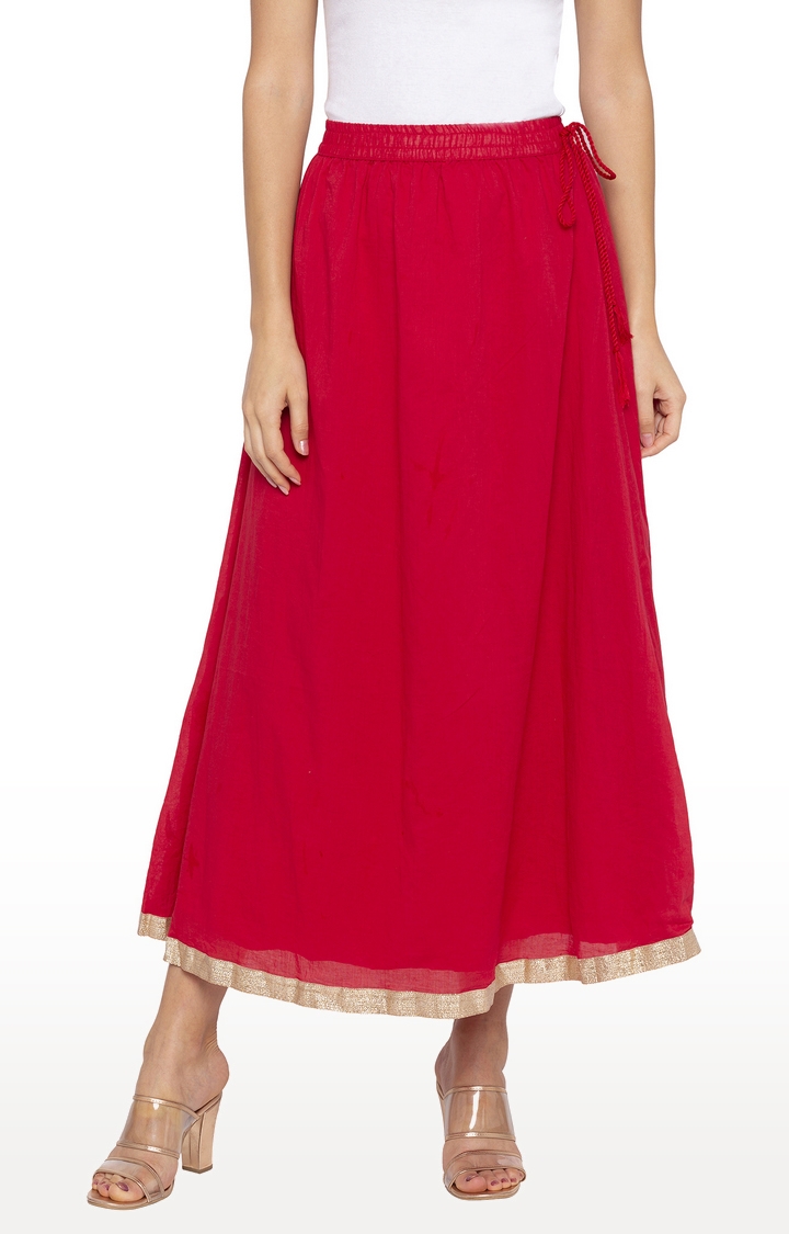 globus | Red Solid Flared Skirt