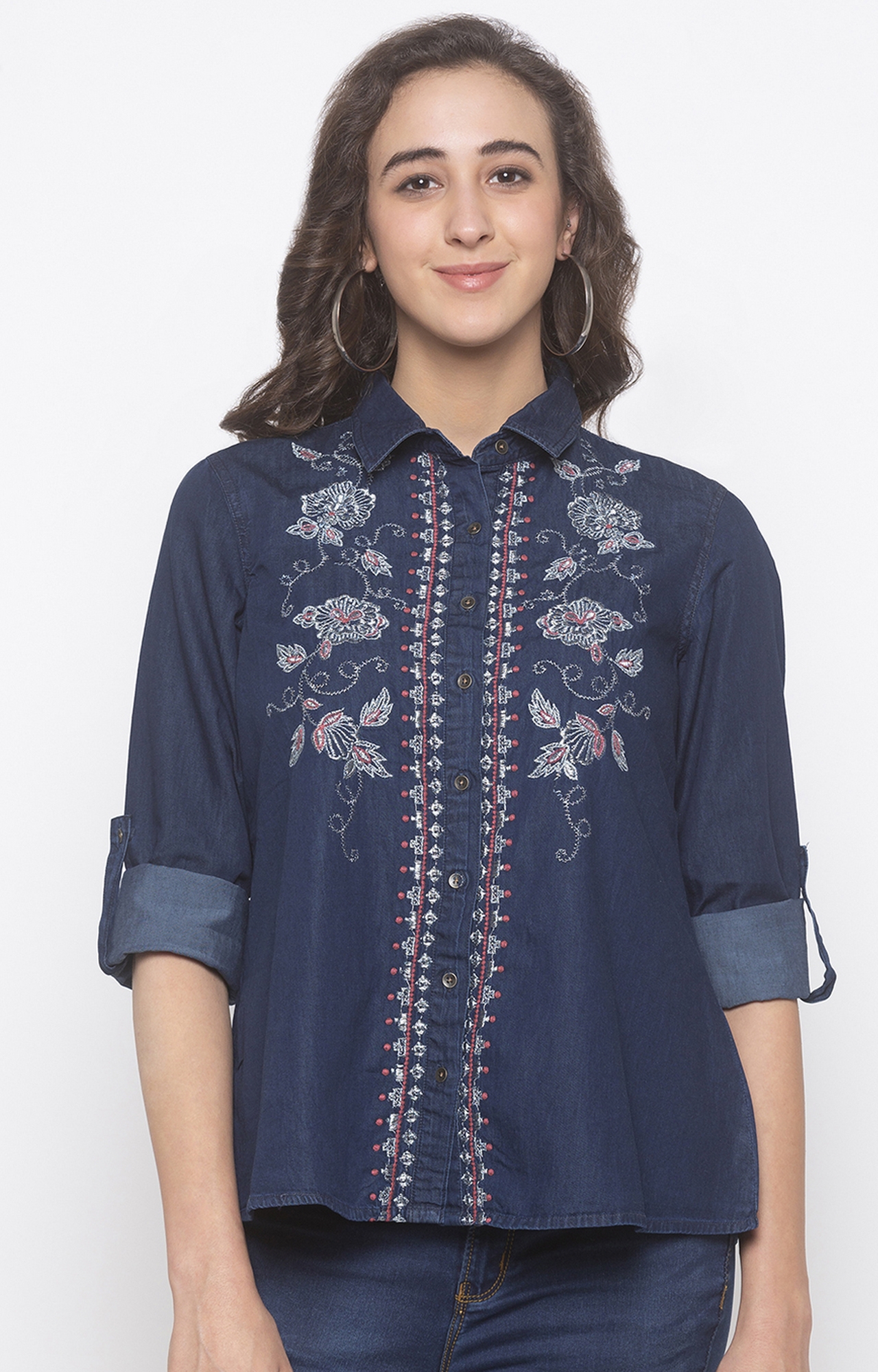 globus | Blue Embroidered Top