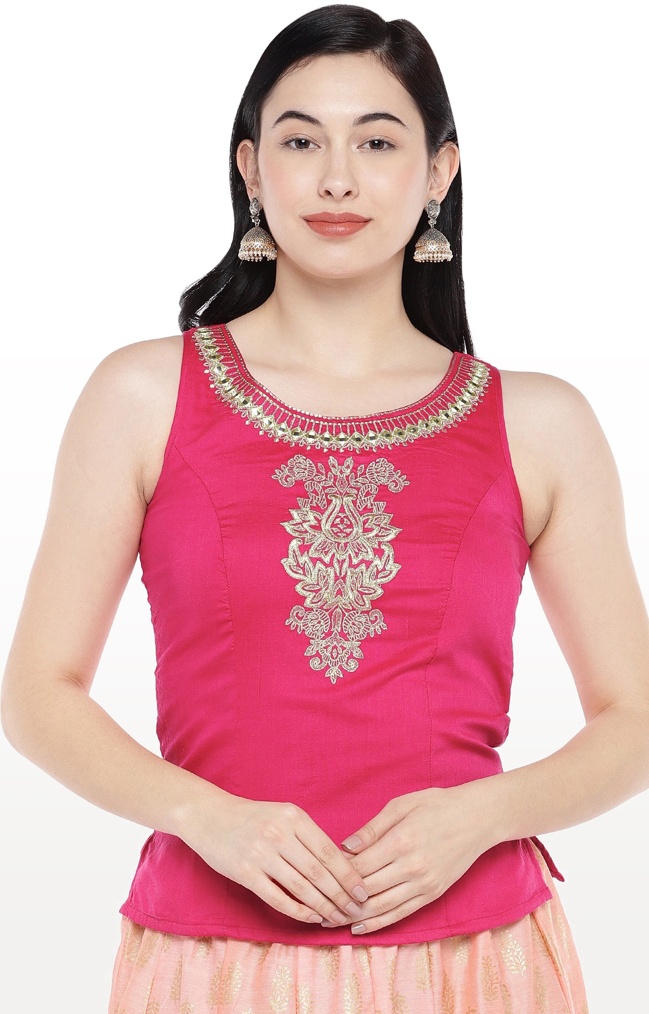 globus | Pink Embroidered Blouson Top