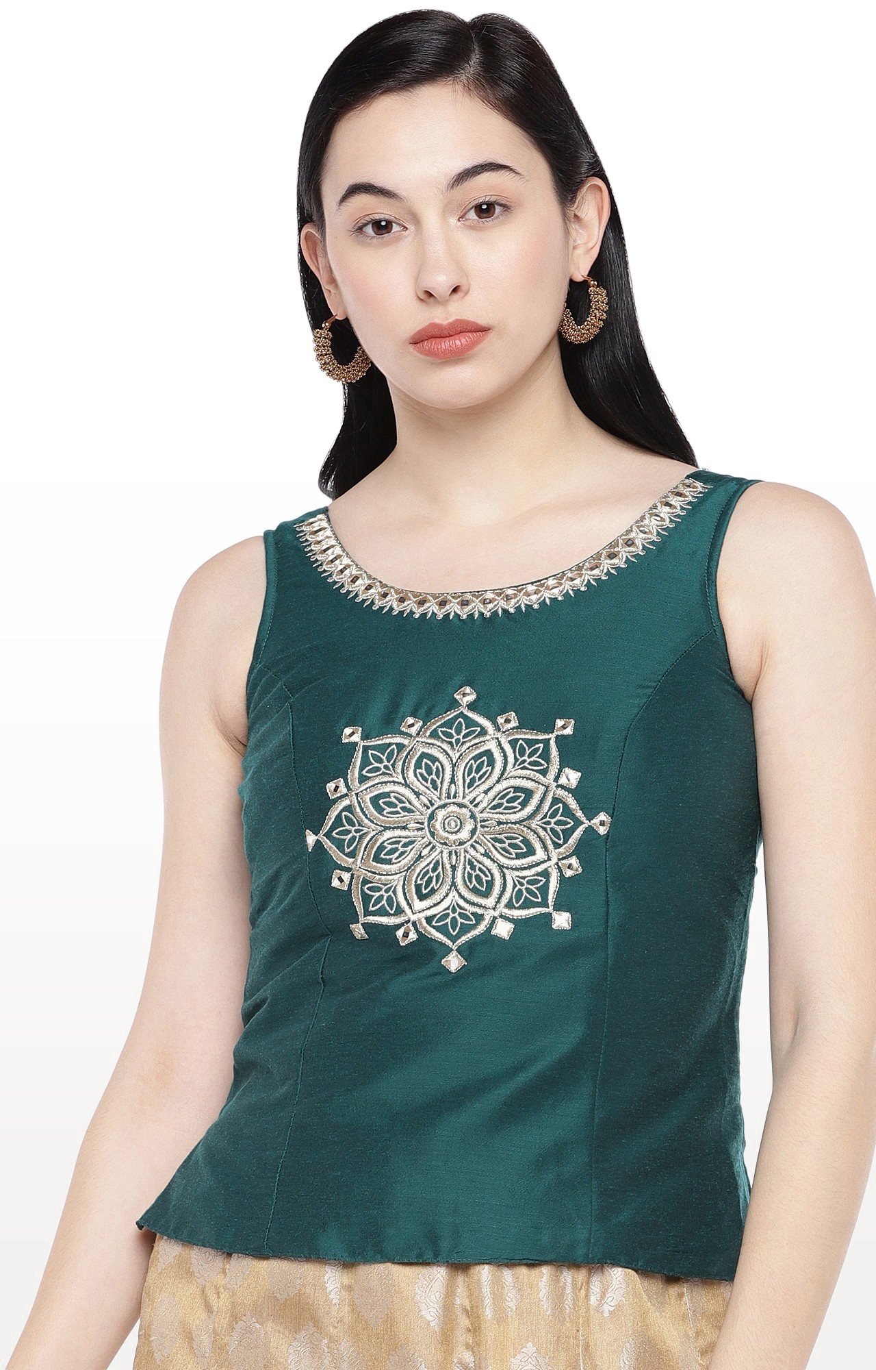 globus | Green Embroidered Top