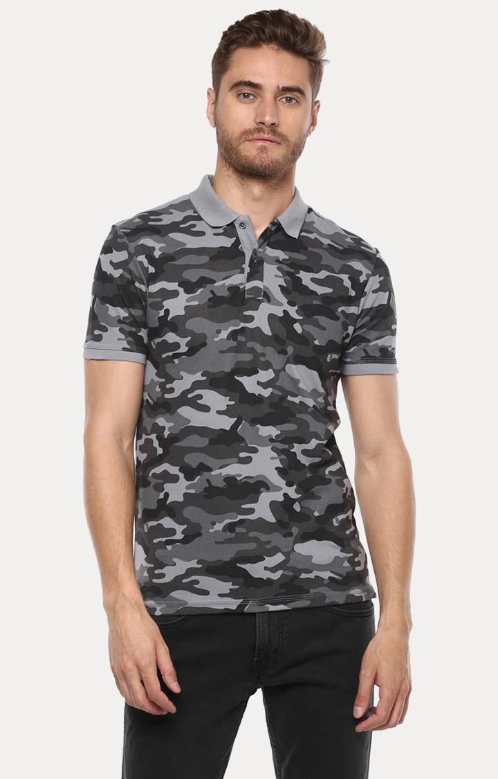 OCTAVE | Black Printed Polo T-Shirt