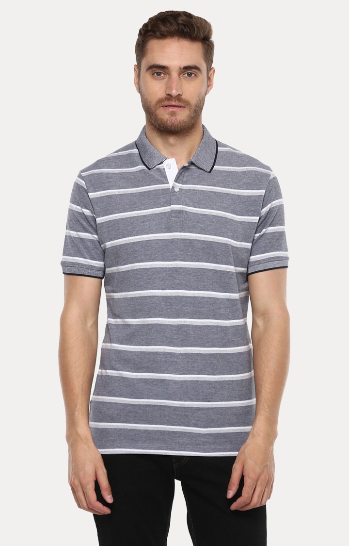 OCTAVE | Blue Striped Polo T-Shirt