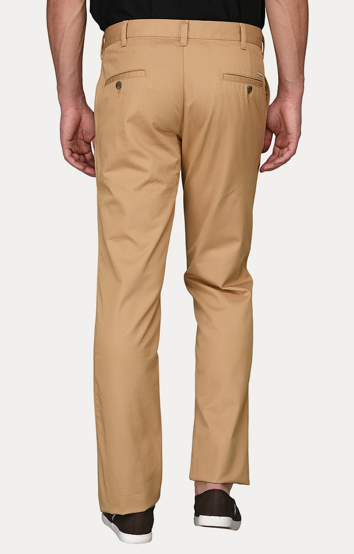 khaki Self Textured Slim Fit Casual Trouser | Greenfibre