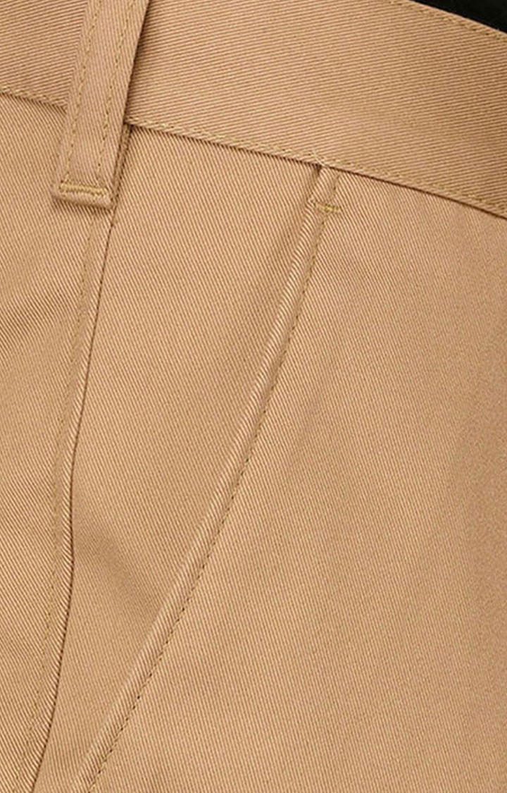 khaki Self Textured Slim Fit Casual Trouser | Greenfibre