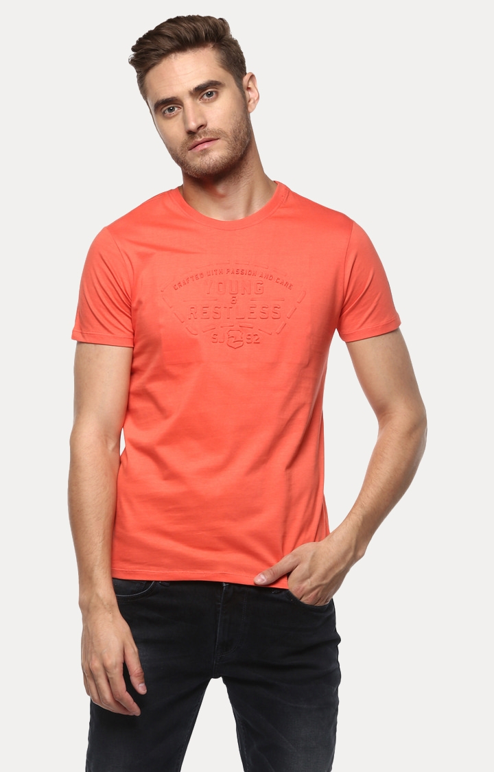 Spykar | spykar Orange Solid Slim Fit T-Shirt
