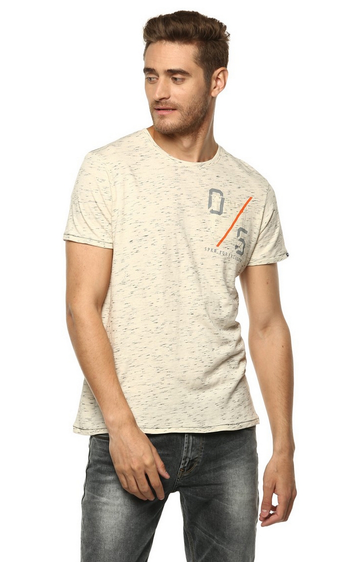 SPYKAR | spykar Ecru Printed Slim Fit T-Shirt