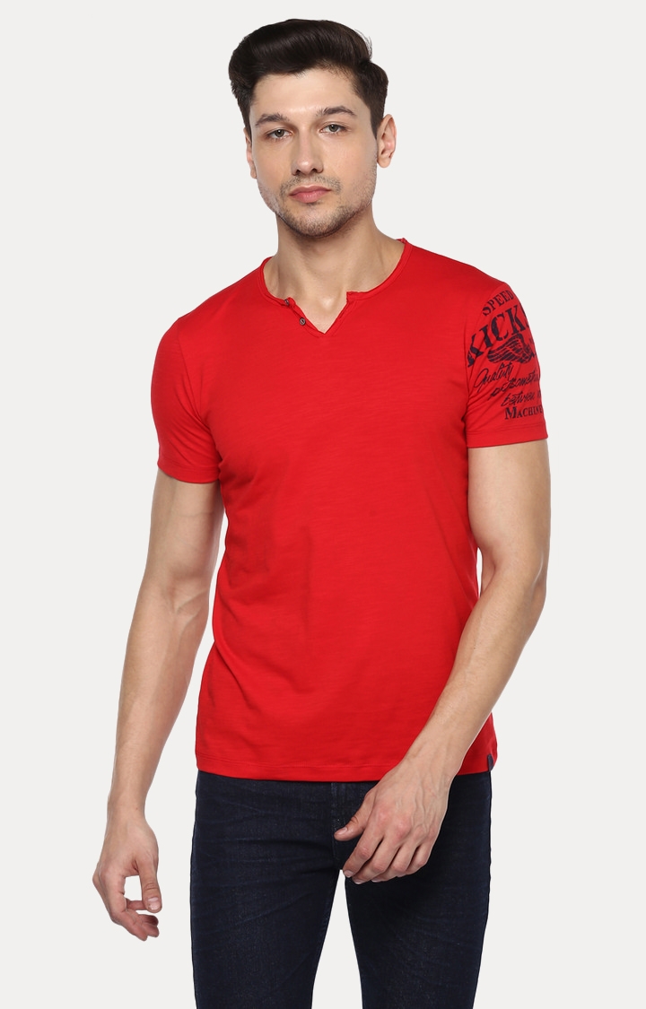 SPYKAR | spykar Red Solid Slim Fit T-Shirt