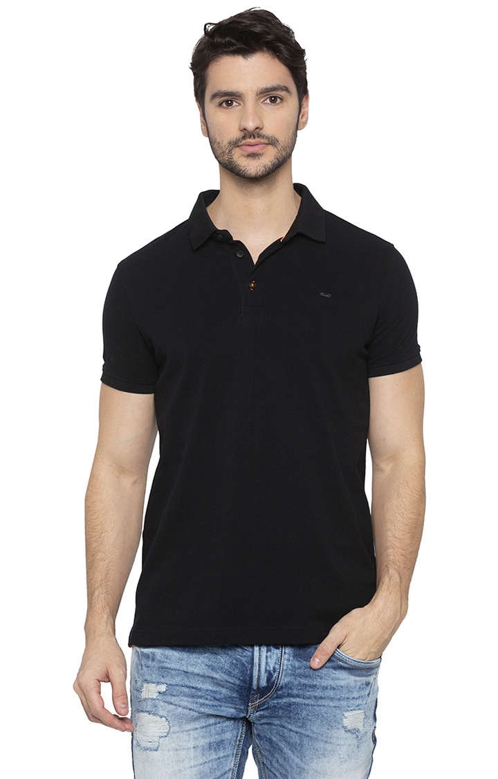Spykar | spykar Black Solid Slim Fit Polo T-Shirt