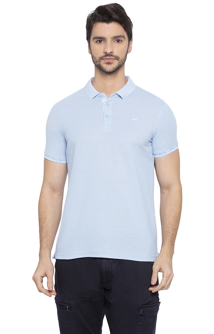 SPYKAR | spykar Light Blue Solid Slim Fit Polo T-Shirt