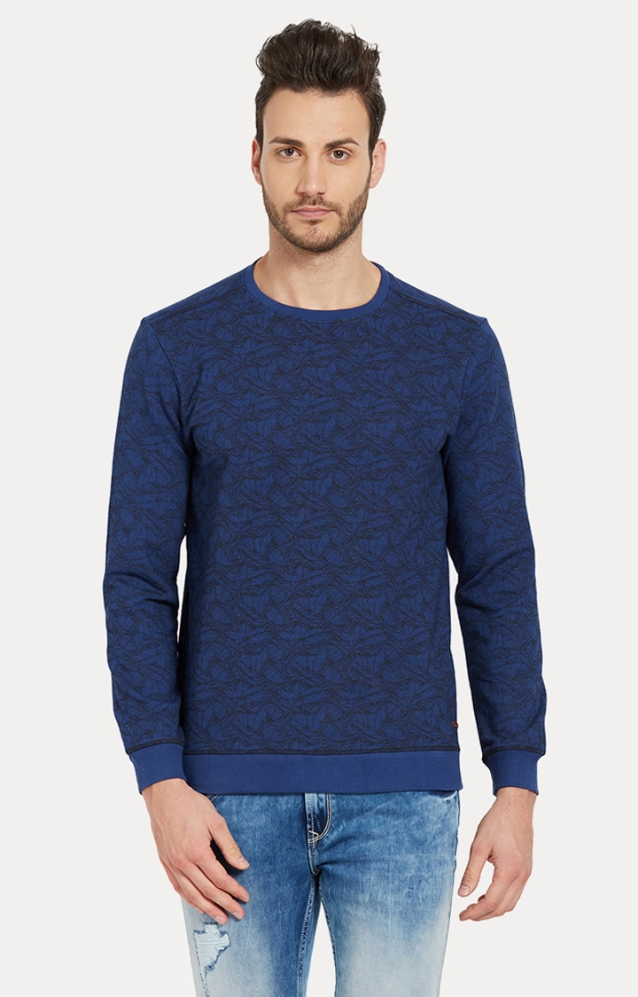 Spykar | spykar Blue Printed Slim Fit Sweatshirt