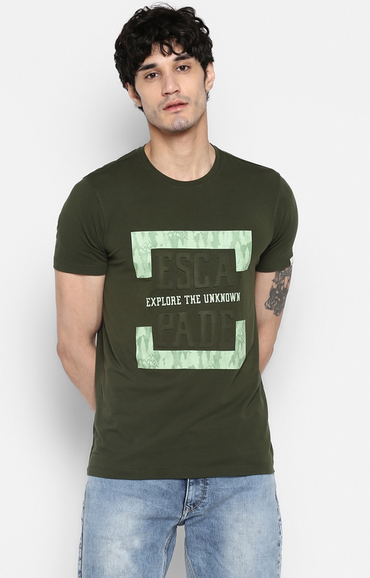 Spykar | spykar Olive Printed Slim Fit T-Shirt