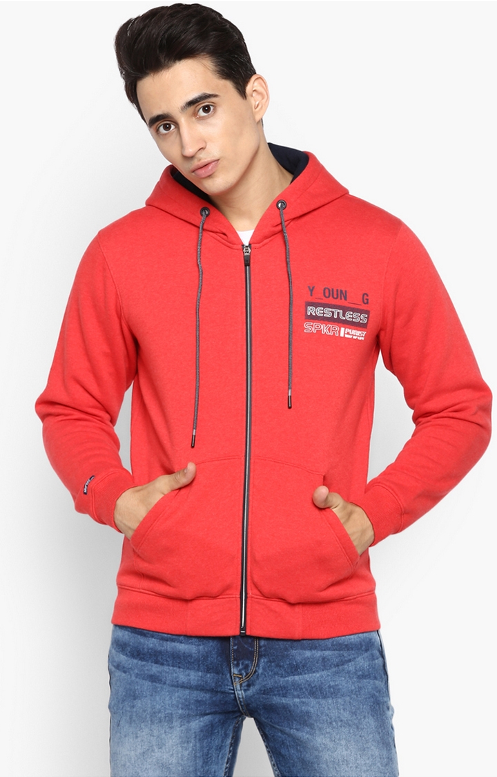 Spykar | Spykar Red Cotton Slim Fit Sweatshirt For Men