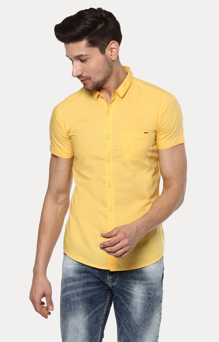 Spykar | spykar Yellow Solid Slim Fit Casual Shirt