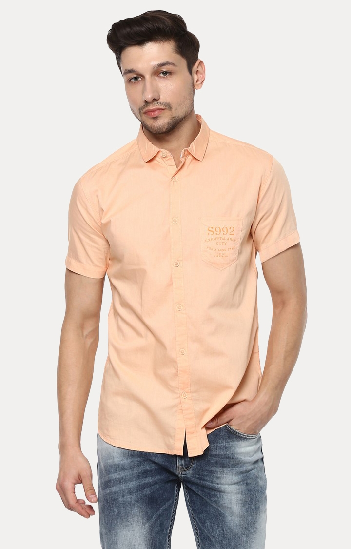 Spykar | spykar Peach Solid Slim Fit Casual Shirt