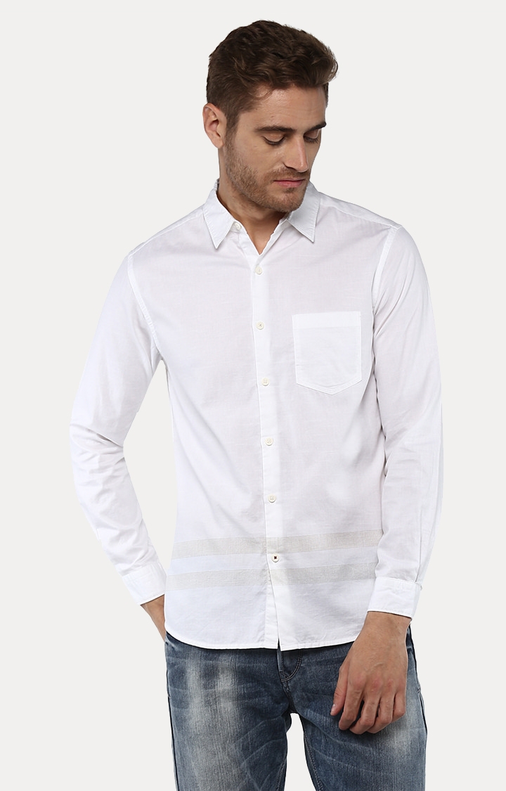 Spykar | spykar White Solid Slim Fit Casual Shirt
